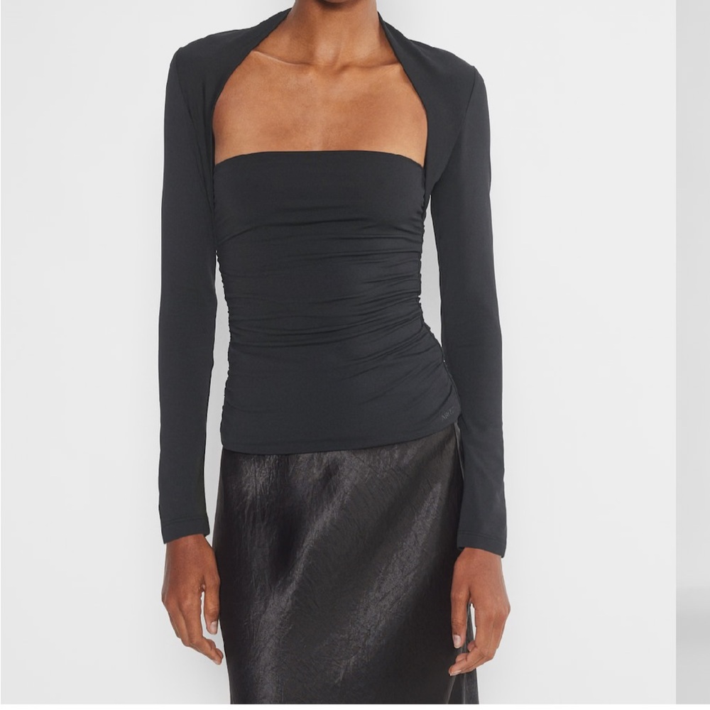 Aritzia Black Long Sleeve Ruched Bodysuit Top